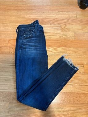 AG Adriano Goldschmied Dark Blue Frayed Hem Skinny Jeans